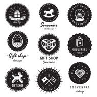 Gift shop and souvenirs logo-badges vintage vector set Hipster design