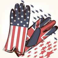 Fashion background with female gloves decorated by USA and Briti N2