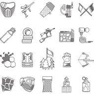 Black line icons vector collection for paintball