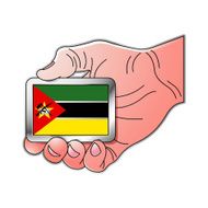 hand holding Mozambique flag