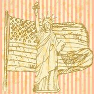 Sketch USA flag and Statue of Liberty vector background N3