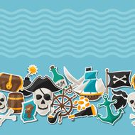 Seamless pattern on pirate theme with stickers and objects N3