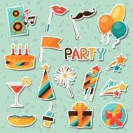 Celebration set of party sticker icons and objects