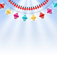 Winter blue background and a garland of colored lights