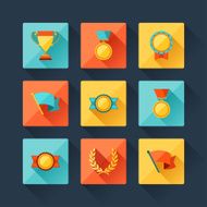 Trophy and awards icons set in flat design style N4