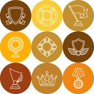 Trophy and awards icons set in linear style N2