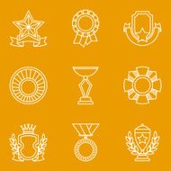 Trophy and awards icons set in linear style N3