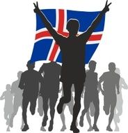 Athlete with the Iceland flag at finish