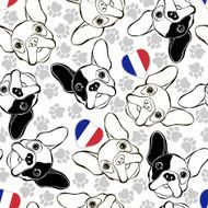 Vector seamless pattern with French Bulldog traces and Heart flag