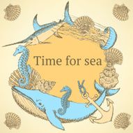 Sketch sea background in vintage style