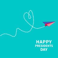 Paper plane with heart dash line Presidents Day background