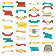 Retro ribbon set in 5 colors Vector illustration