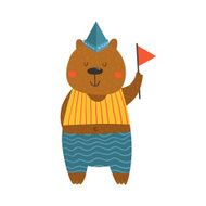 Cute sailor bear with flag