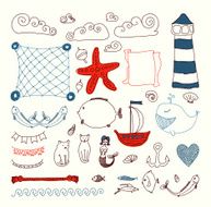 set cute sea objects collection