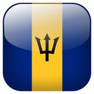 Barbados national flag square button isolated on white background