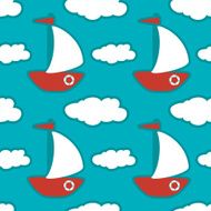 Seamless pattern with yachts and clouds N2