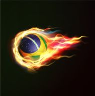 Brazil flag with flying soccer ball on fire vector illustration