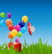 Glossy Balloons on Drass Field Vector Illustration N2