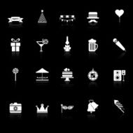 Party time icons with reflect on black background