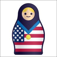 Traditional Russian Doll Matryoshka with American Flag and Gold Medal