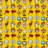 cartoon hand draw web icons seamless pattern with yellow background