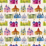 cartoon Fairy tale castle seamless pattern N3