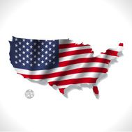 USA map with waving flag isolated white background vector illustration