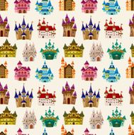 cartoon Fairy tale castle seamless pattern N4