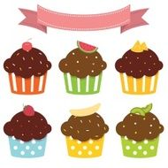 Cute Cupcake dessert Fruit Cherry Banana Watermelon Pineapple Kiwi Strawberry