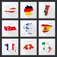 vector flat icons - country maps and flags N2