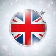 Merry Christmas Silver Ball with Flag United Kingdom UK N3