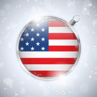 Merry Christmas Silver Ball with Flag USA N2