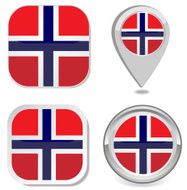 Grunge Norway flag icon sticker button map point marker