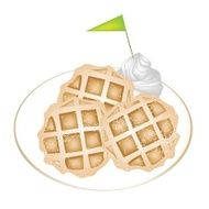 Three Baked Waffles with Icing and Whipped Cream
