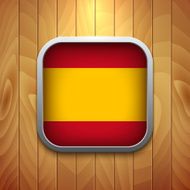 Rounded Square Spain Flag Icon on Wood Texture