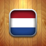 Rounded Square Dutch Flag Icon on Wood Texture