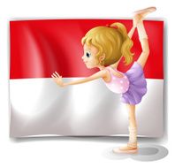 Ballet dancer performing in front of the Indonesian flag N2