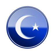 moon and star icon glossy blue isolated on white background