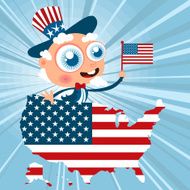 Uncle Sam with US flag and map