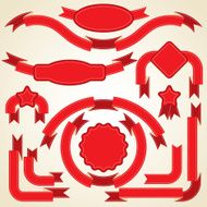 Set of curled red ribbons vector illustration N3