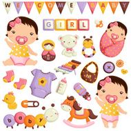 Baby Girl with Toys Vector Set
