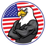 eagle mascot show the muscle with american flag background