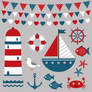 Sea design elements vector set