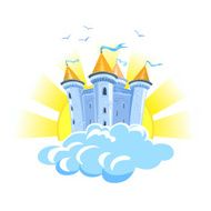 fairy tale castle in the clouds with sun