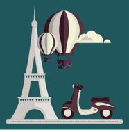 Eiffel Tower Paris scooter Air Balloon Clouds vector illustration N2