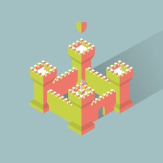 Castle Medieval fort with defense towers 3D vector Illustration