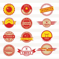 Set of various Made in China graphics and labels
