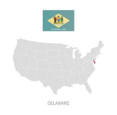 Flag of Delaware and location on U S map