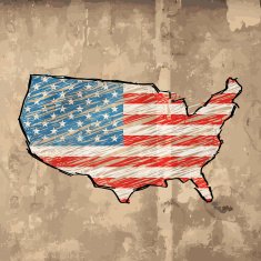 USA sketched flag map wooden style