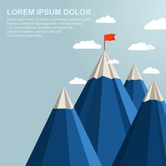 Landscape with red flag on top of Mountain Leadership concept